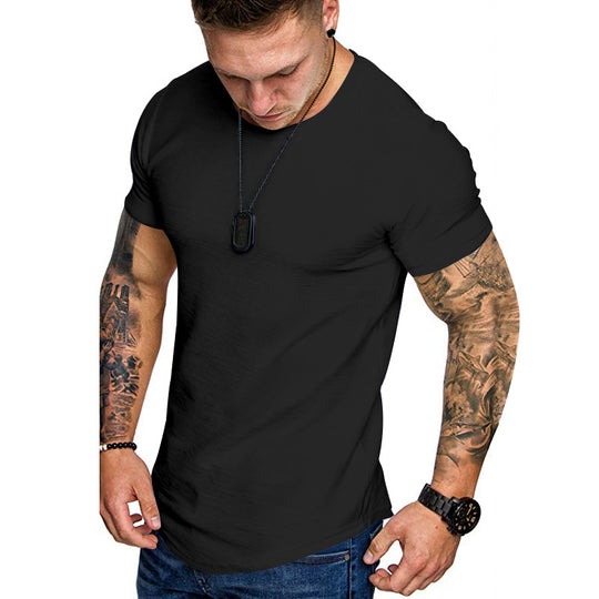 Herren figurbetontes Kurzarm-T-Shirt aus hochwertiger Baumwolle mit Rundhalsausschnitt und bequemen Schnitt Heidi-Mode