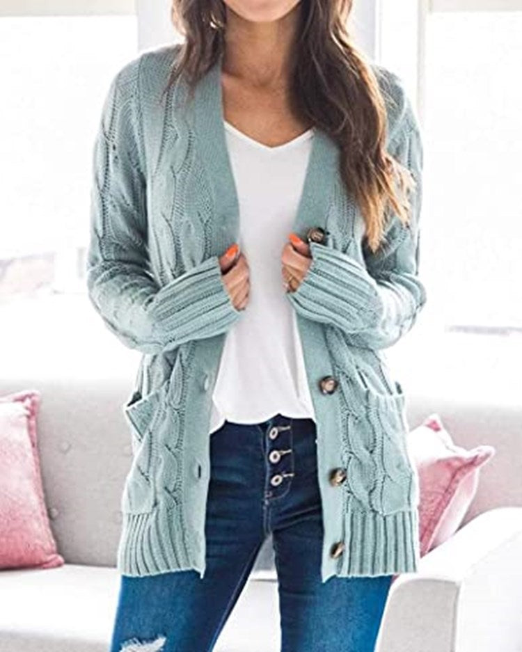 Damen Grobstrick-Cardigan mit aufwendigem Zopfmuster und praktischen Taschen Heidi-Mode