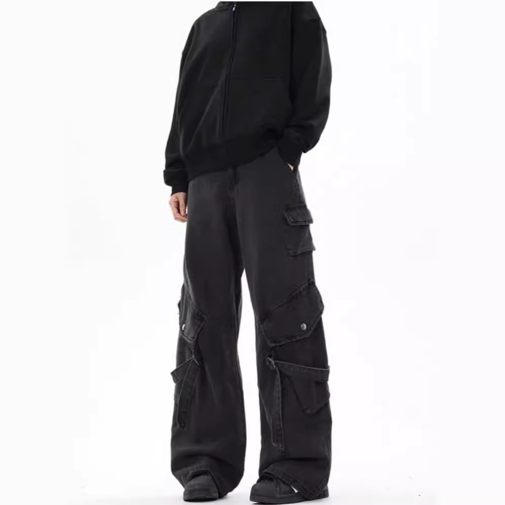 Damen Weite Cargo-Hose mit tiefem Schritt und praktischen Seitentaschen Heidi-Mode