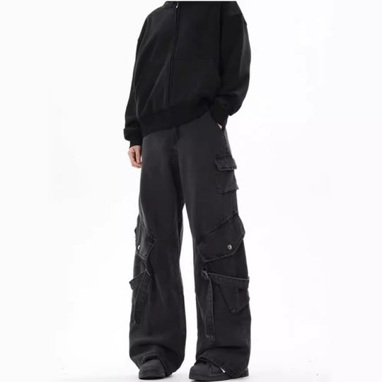 Damen Weite Cargo-Hose mit tiefem Schritt und praktischen Seitentaschen Heidi-Mode