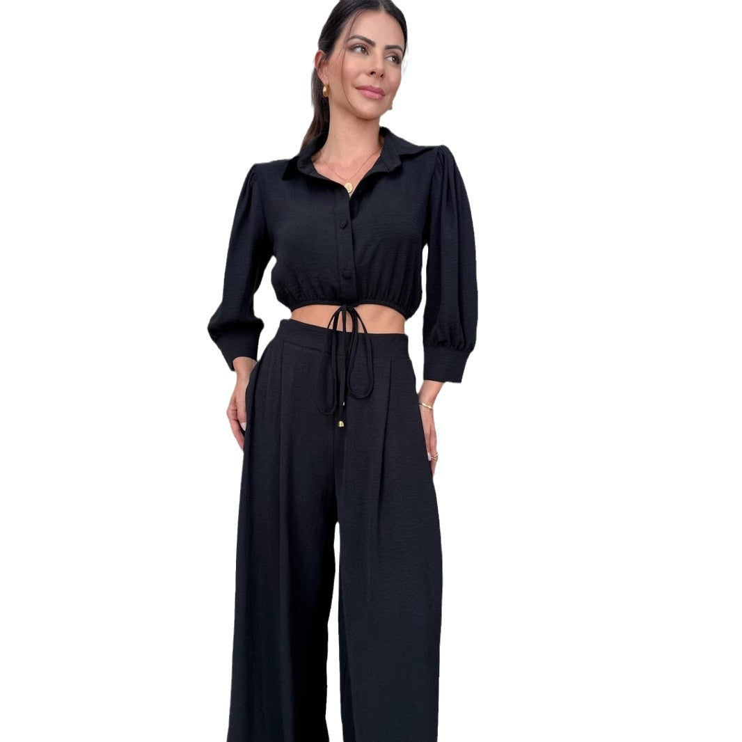 Heidi-Mode | Top Hohe Taillierte Weitbeinige Hose Zweiteiliges Set