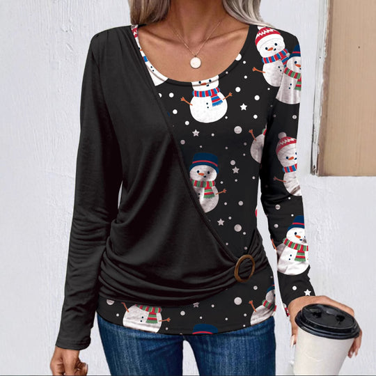 Damen Langarmshirt mit kreativem Weihnachtsdesign und praktischen Rüschendetails Heidi-Mode