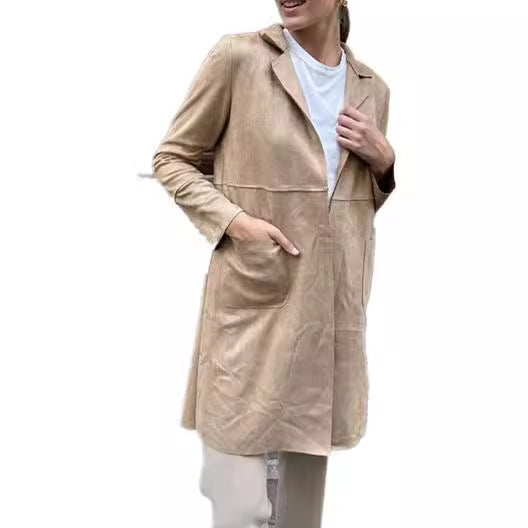 Damen eleganter Longblazer aus weichem Suedine Heidi-Mode