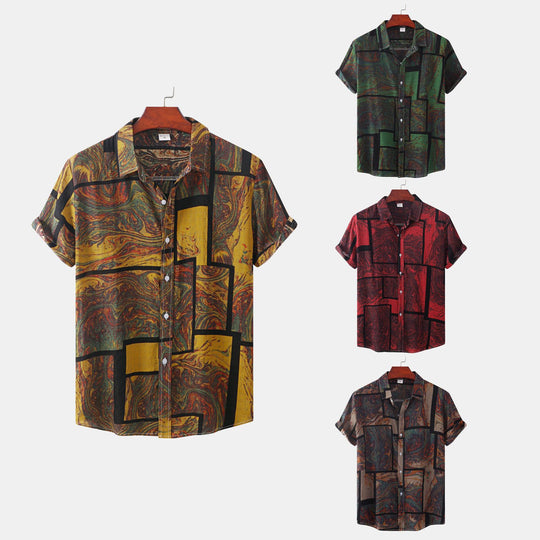 Herren Kurzarmhemd mit modernem Marmor-Design und luftigem Schnitt Heidi-Mode