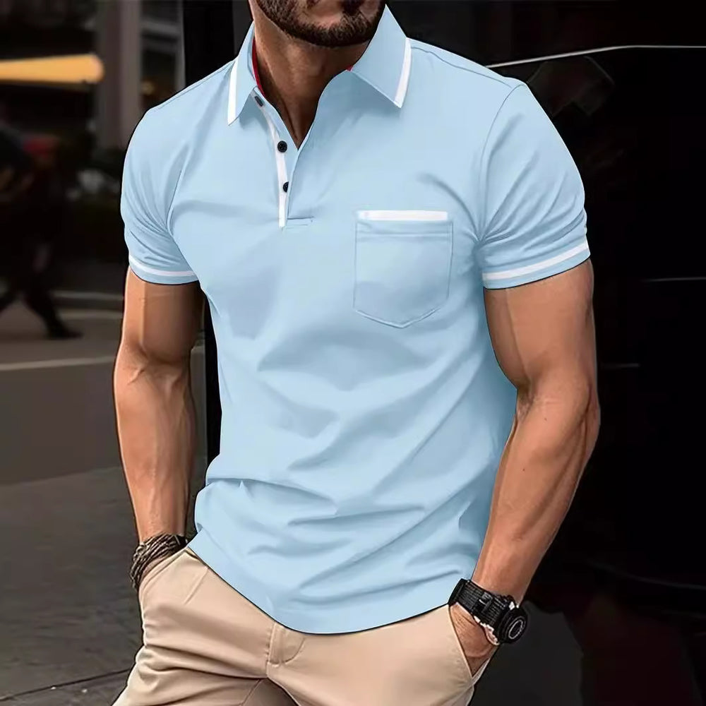Herren Poloshirt mit modernem Kontrastkragen und praktischer Brusttasche Heidi-Mode