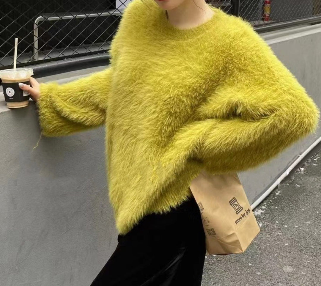 Damen Flauschiger Pullover mit lässigem Schnitt und hohem Rundhalsausschnitt Heidi-Mode