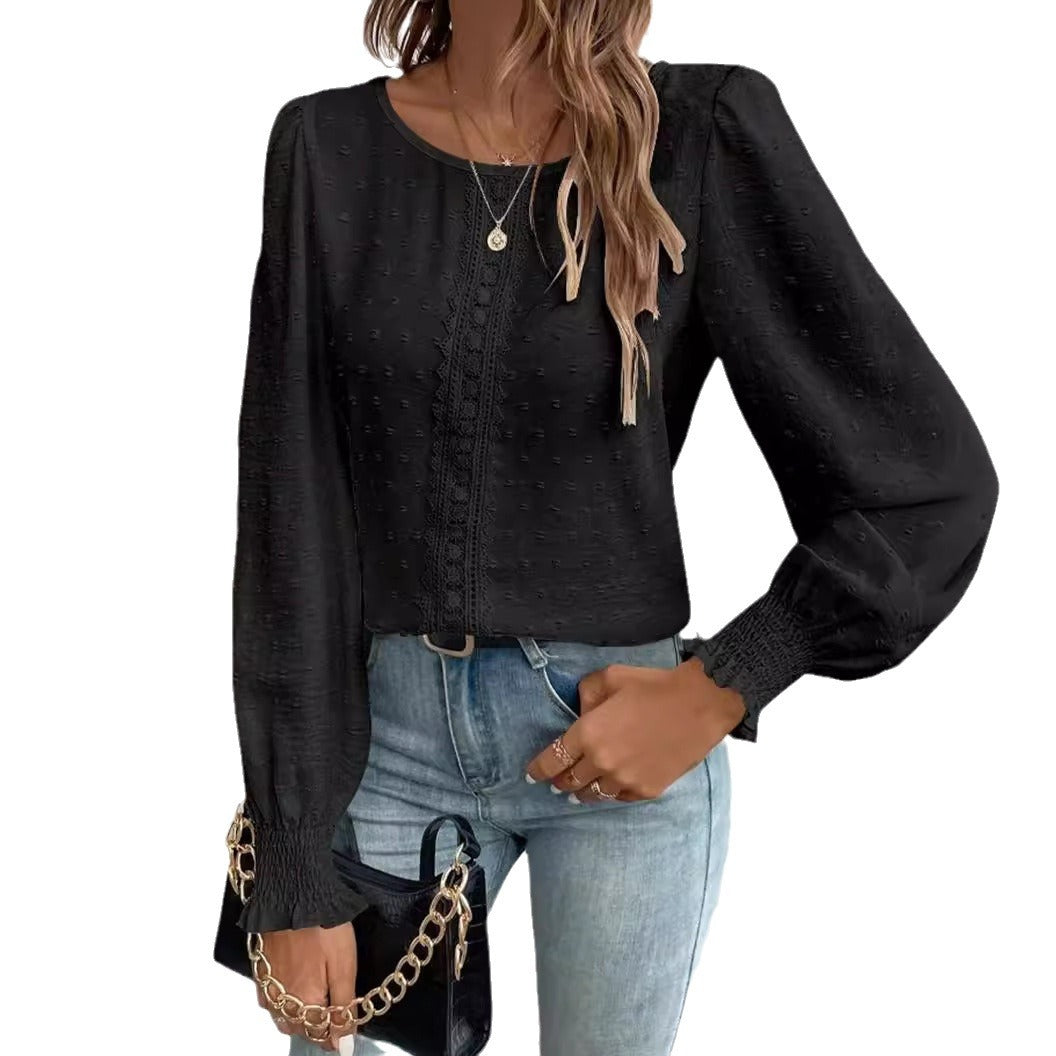 Damen luftige Bluse mit feinem Stickmuster Heidi-Mode