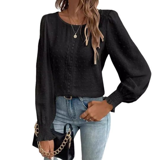 Damen luftige Bluse mit feinem Stickmuster Heidi-Mode