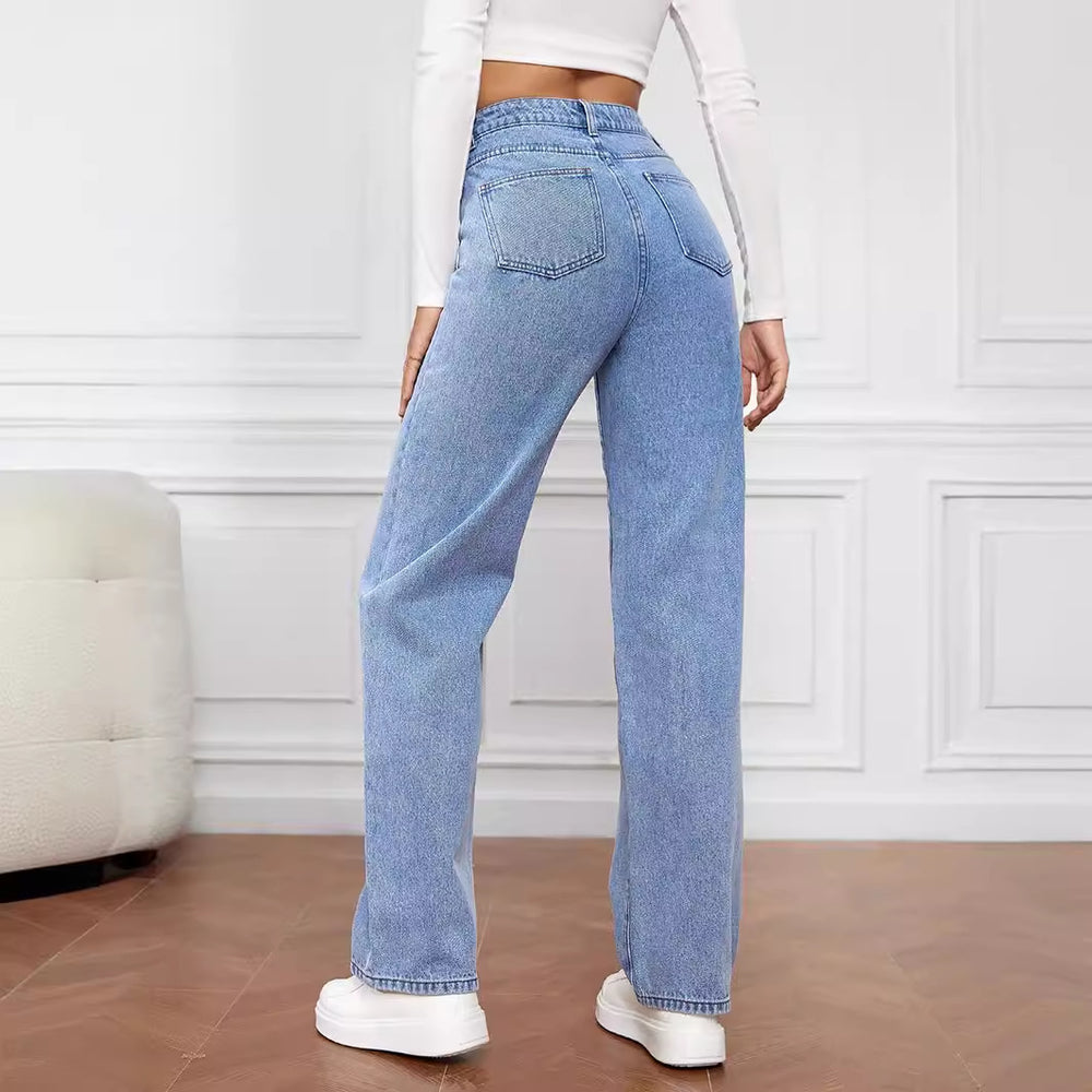 Damen Hoch geschnittene weite Jeans im Vintage-Stil Heidi-Mode