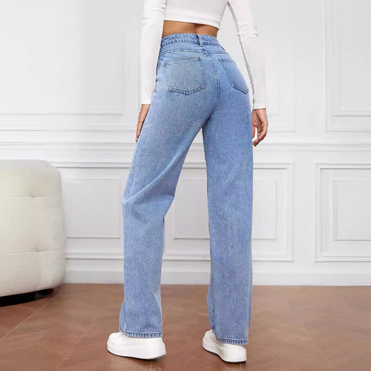Damen Hoch geschnittene weite Jeans im Vintage-Stil Heidi-Mode