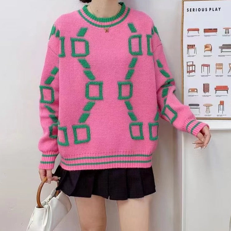 Damen Modischer Pullover mit geometrischem Muster Heidi-Mode