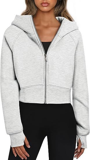 Damen cropped Kapuzenpullover mit Reißverschluss und elastischem Bund Heidi-Mode