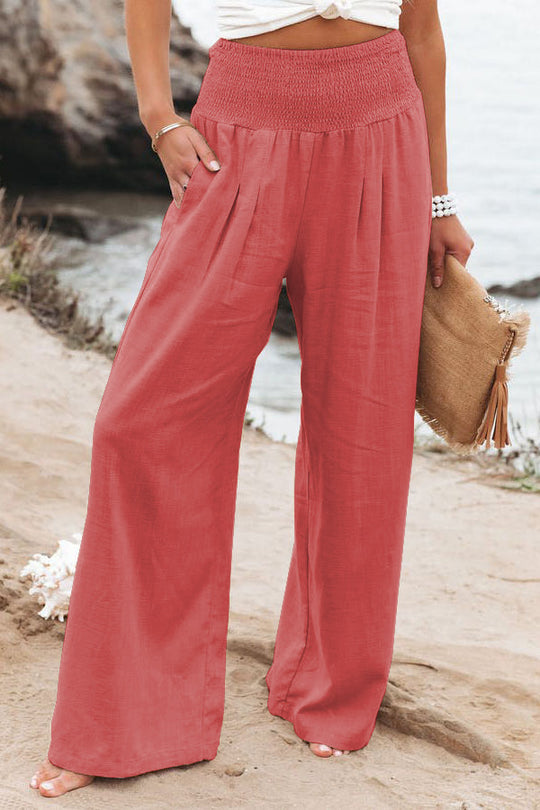 Damen Weit geschnittene Sommerhose mit elastischem Bund und eleganten Falten Heidi-Mode