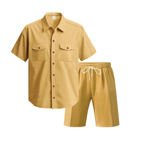 Herren Kurzarm-Hemd und Shorts Set mit praktischen Taschen und bequemer Passform Heidi-Mode