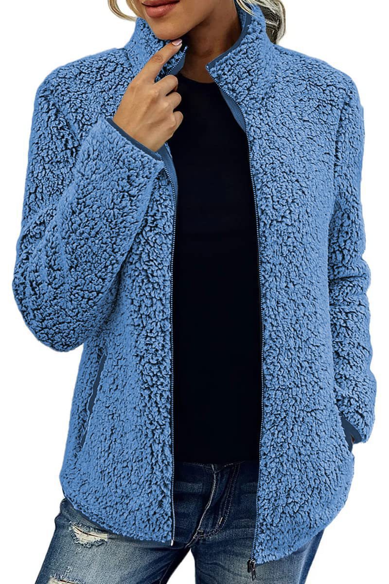 Damen kuschelige Fleecejacke mit hohem Kragen und praktischen Taschen Heidi-Mode
