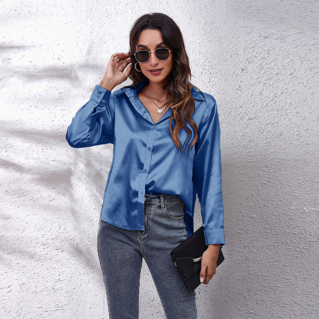 Damen Satin Bluse mit Knotenverschluss Heidi-Mode