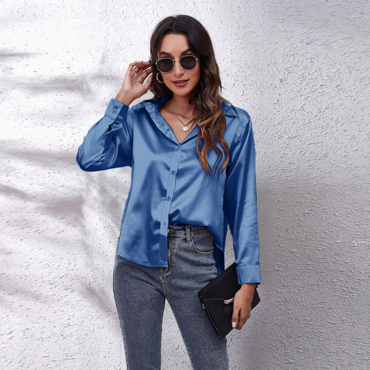 Damen Satin Bluse mit Knotenverschluss Heidi-Mode
