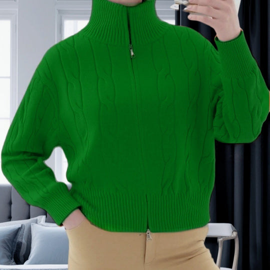 Damen Strickpullover mit hohem Kragen und Reißverschluss Heidi-Mode