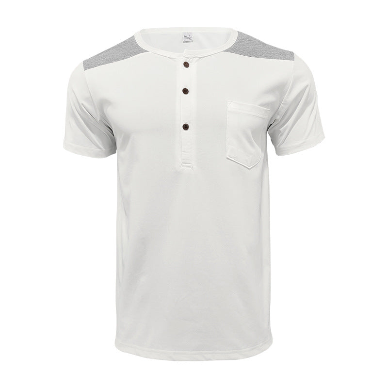 Herren Kurzarm-Henley-Shirt mit kontrastierenden Schulterdetails und praktischer Brusttasche Heidi-Mode