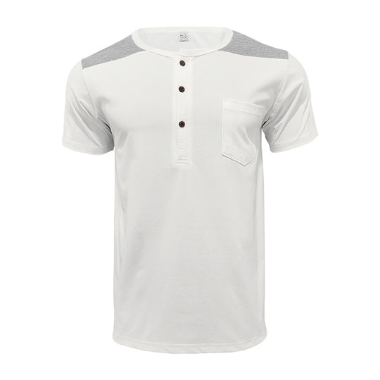 Herren Kurzarm-Henley-Shirt mit kontrastierenden Schulterdetails und praktischer Brusttasche Heidi-Mode