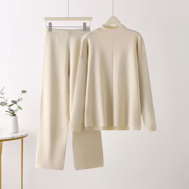 Damen elegantes Set aus langärmligem Oberteil und Palazzo-Hosen Heidi-Mode