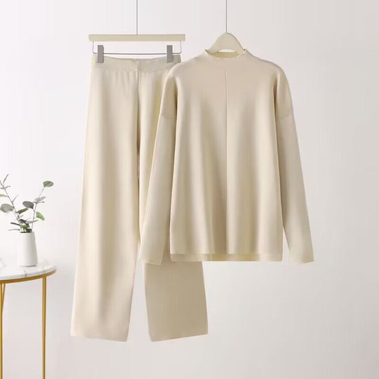Damen elegantes Set aus langärmligem Oberteil und Palazzo-Hosen Heidi-Mode