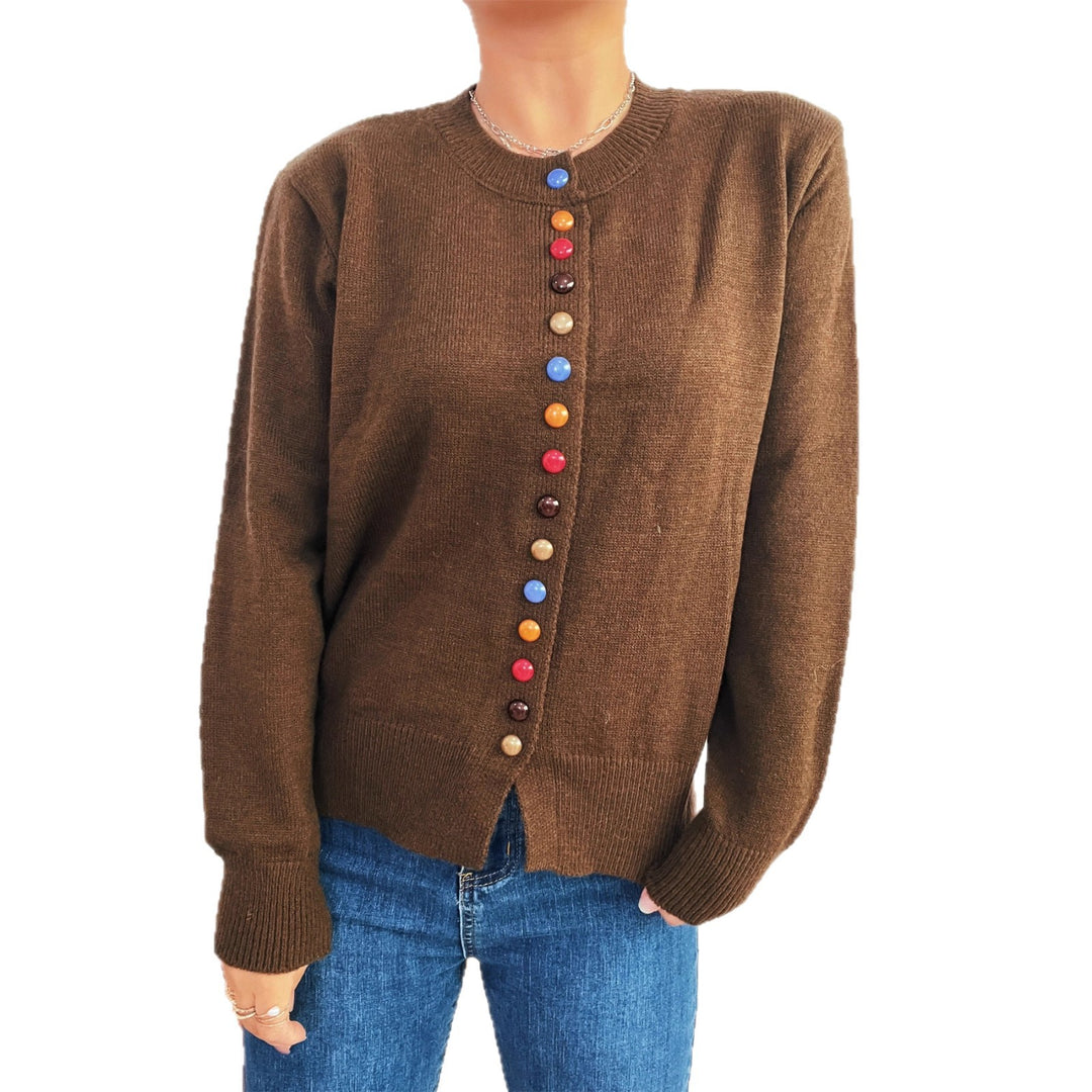 Damen stilvolle Strickjacke mit bunten Knöpfen Heidi-Mode