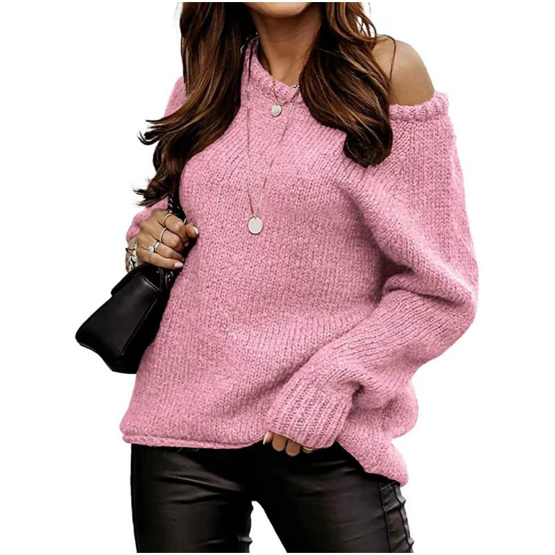 Damen lässiger Pullover mit offenem Schulterdesign und weichem Strick Heidi-Mode
