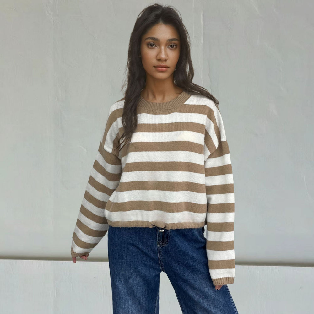 Damen Gemütlicher Ringelpullover mit lässigem Schnitt und tiefem Saum Heidi-Mode