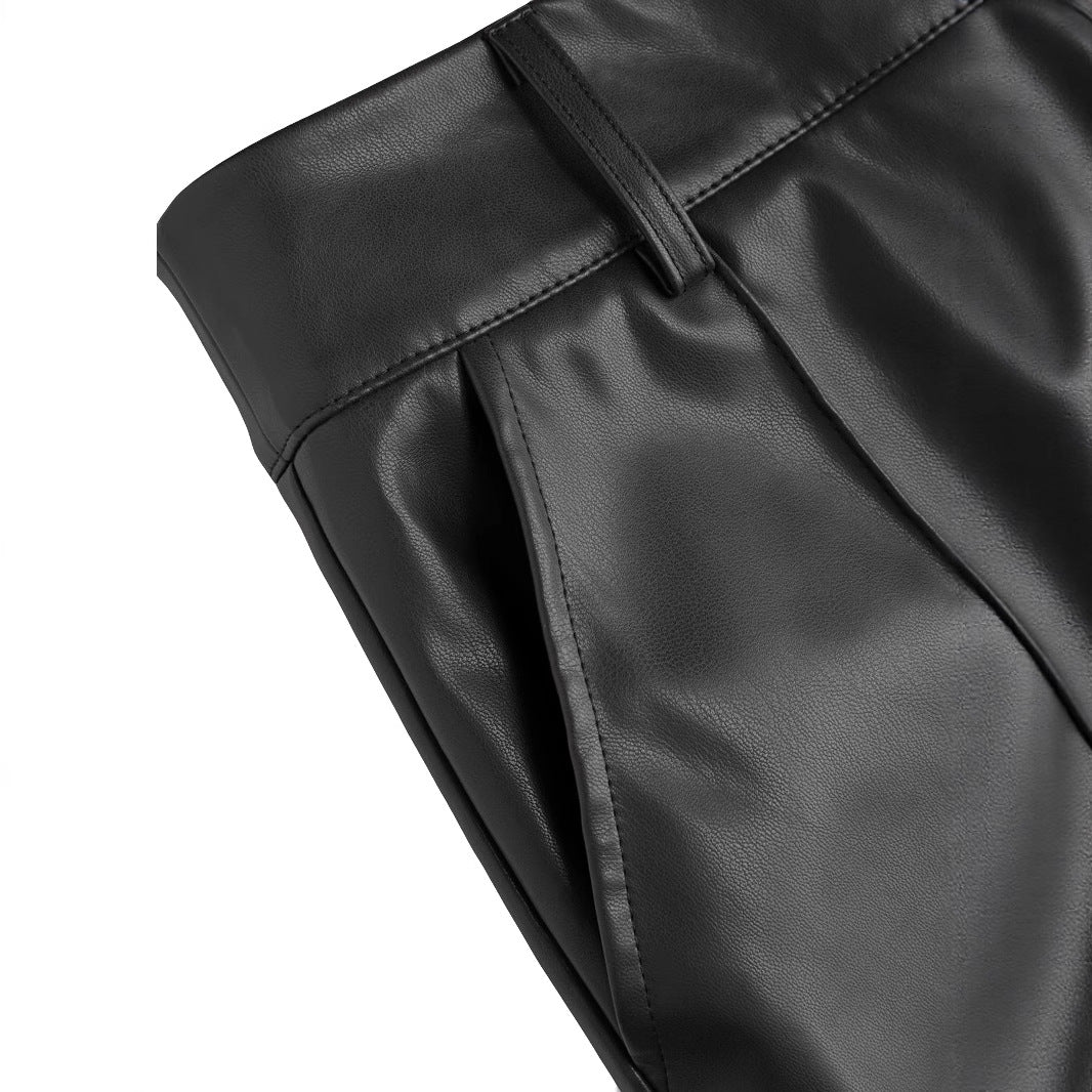 Damen elegante Culotte aus hochwertigem Kunstleder Heidi-Mode