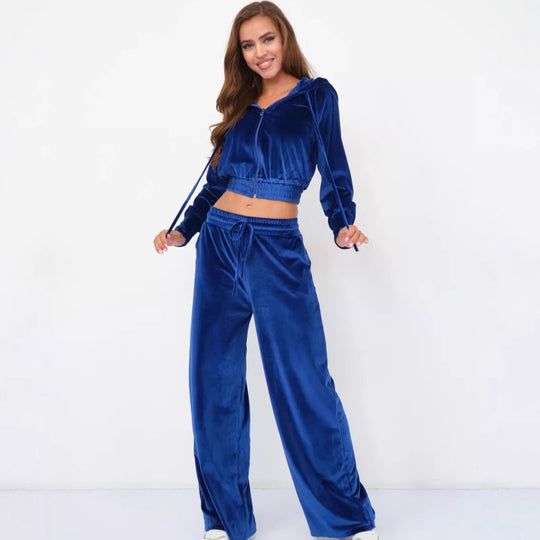 Damen Luxuriöses Fleece-Loungewear-Set mit Kapuze und lockerer Passform Heidi-Mode