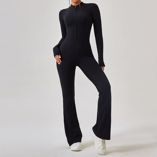 Heidi-Mode | Langärmlige Reißverschluss Hose Slim Fit Frauen Ein Stück Hüfthebende Sportbekleidung