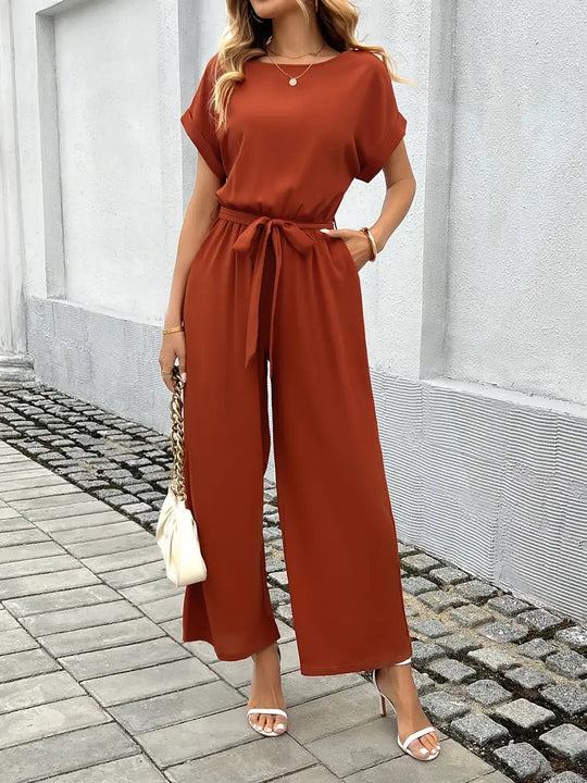 Damen Eleganter Jumpsuit mit weitem Bein und Taillenknoten Heidi-Mode