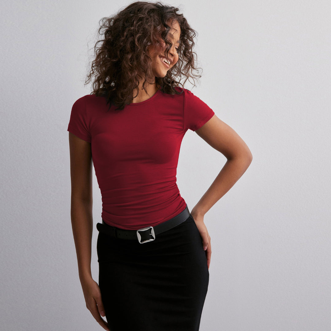 Damen Slim Fit T-Shirt aus hochwertigem Baumwollmix mit elastischem Stretch Heidi-Mode