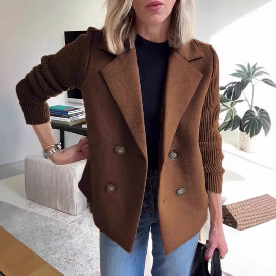 Damen Modische Doppelreihige Blazerjacke mit strukturierten Ärmeln Heidi-Mode