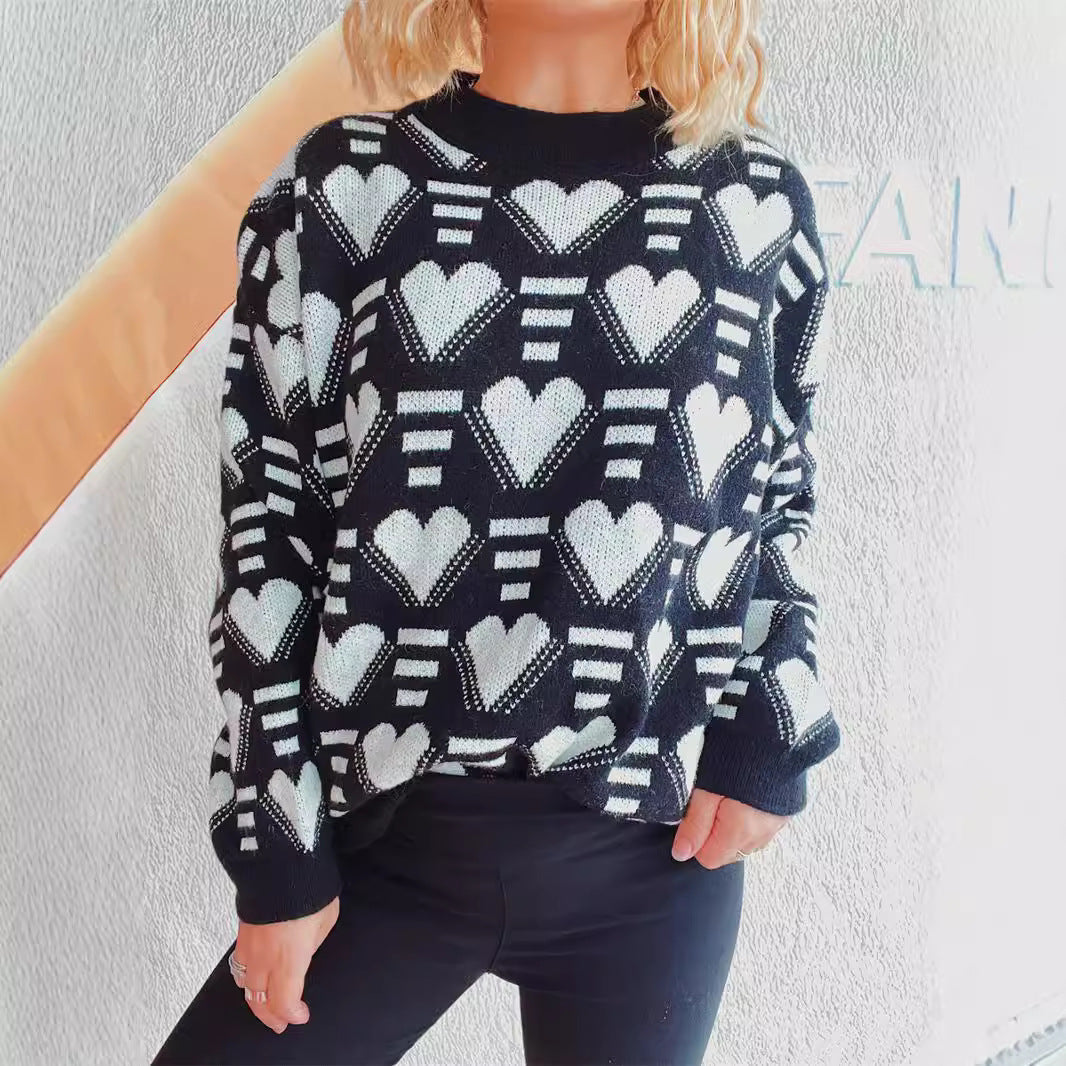 Damen gestrickter Pullover im modernen Herzdesign mit weitem Schnitt Heidi-Mode