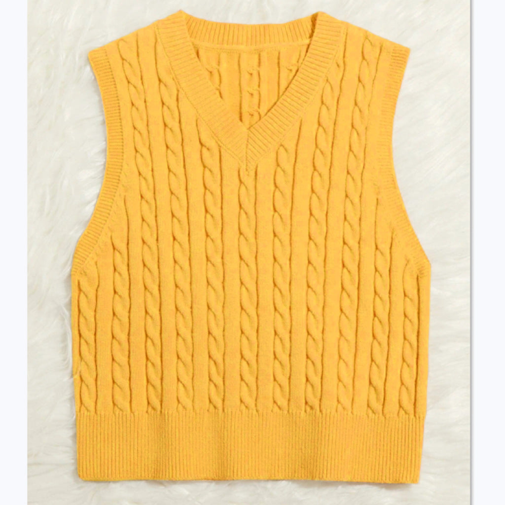 Damen Strickweste mit V-Ausschnitt und Zopfmuster Heidi-Mode