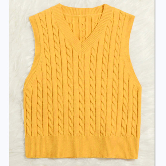 Damen Strickweste mit V-Ausschnitt und Zopfmuster Heidi-Mode