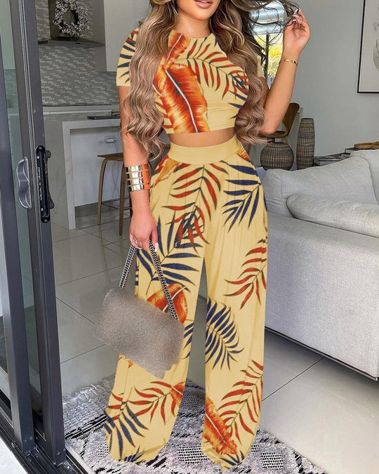 Damen kombiniertes Set mit lässigem cropped Oberteil und weit geschnittener Hose Heidi-Mode