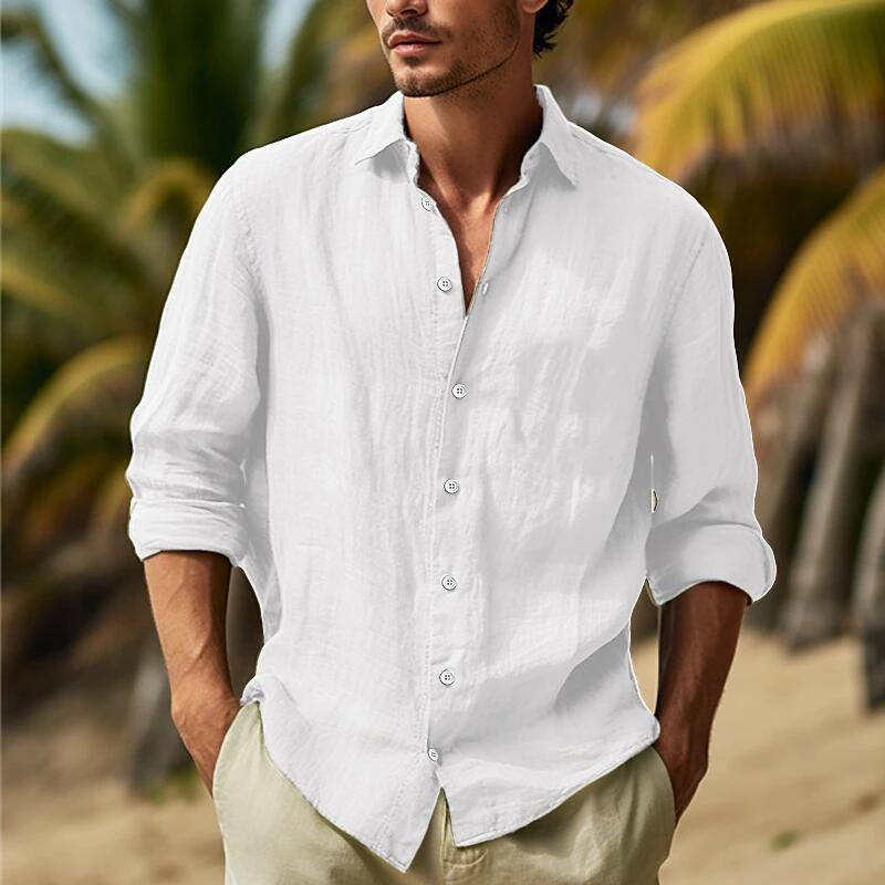 Herren Leinenhemd mit luftiger Passform und eleganter Knopfleiste Heidi-Mode