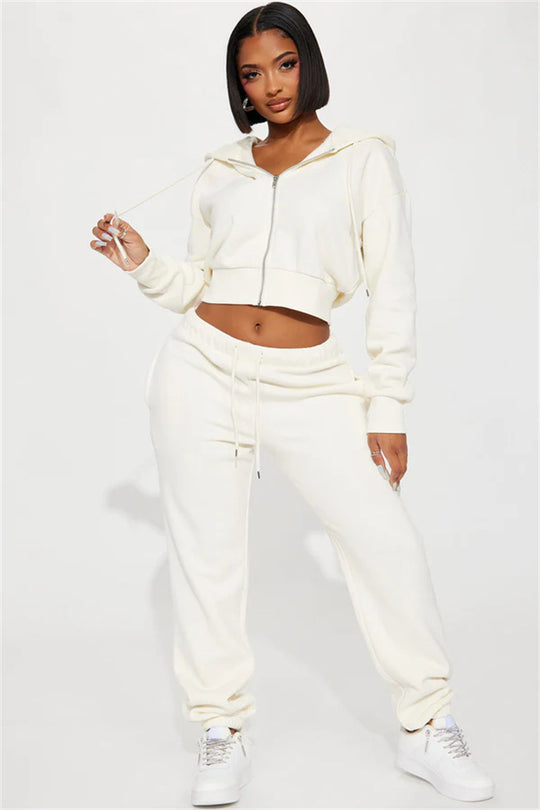 Damen Sportliches Freizeit-Loungewear-Set mit cropped Oberteil und bequemer Hose Heidi-Mode