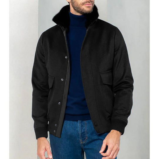 Herren elegante Kurzjacke mit Kunstfellkragen und praktischen Taschen Heidi-Mode