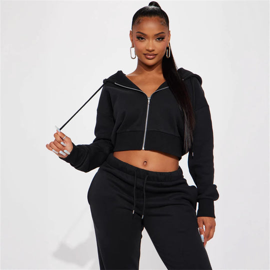 Damen Sportliches Freizeit-Loungewear-Set mit cropped Oberteil und bequemer Hose Heidi-Mode