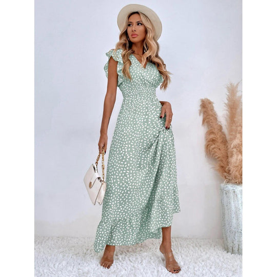 Damen Maxikleid mit Rüschendetails und verspieltem Muster Heidi-Mode
