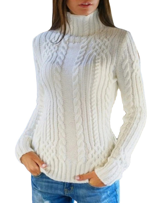 Damen Rolkragenpullover mit Zopfmuster und bequemer Passform Heidi-Mode