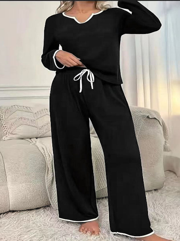 Damen Lässiges Lounge-Set mit komfortablem V-Ausschnitt und elastischer Hose Heidi-Mode
