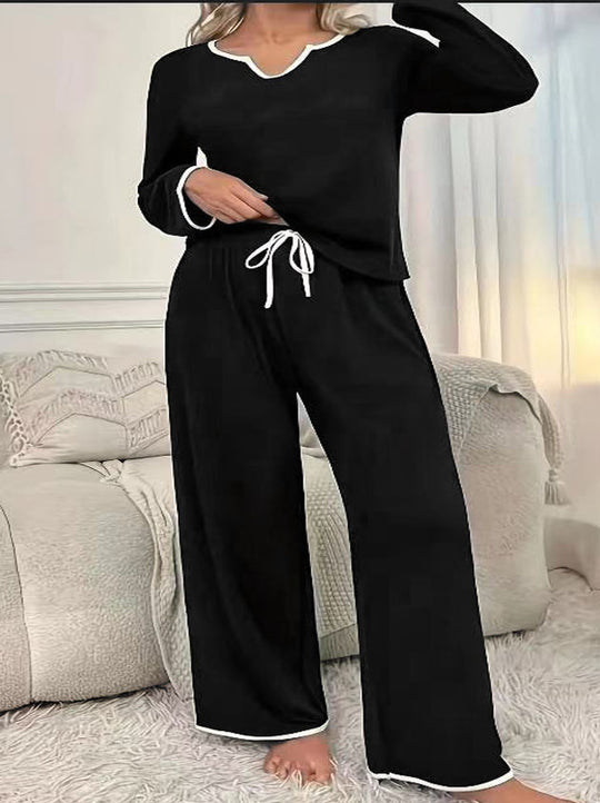 Damen Lässiges Lounge-Set mit komfortablem V-Ausschnitt und elastischer Hose Heidi-Mode