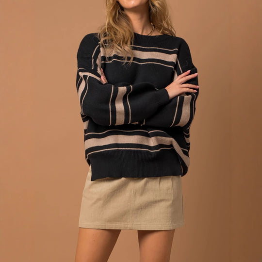 Damen lässiger Pullover mit modernen Streifen Heidi-Mode