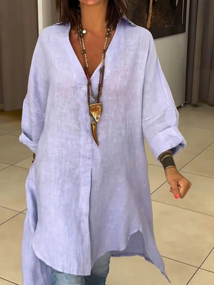 Damen Leinen Tunika mit asymmetrischem Schnitt und eleganten Details Heidi-Mode