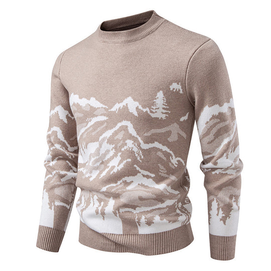 Herren Strickpullover mit Bergmotiv und hohem Kragen Heidi-Mode